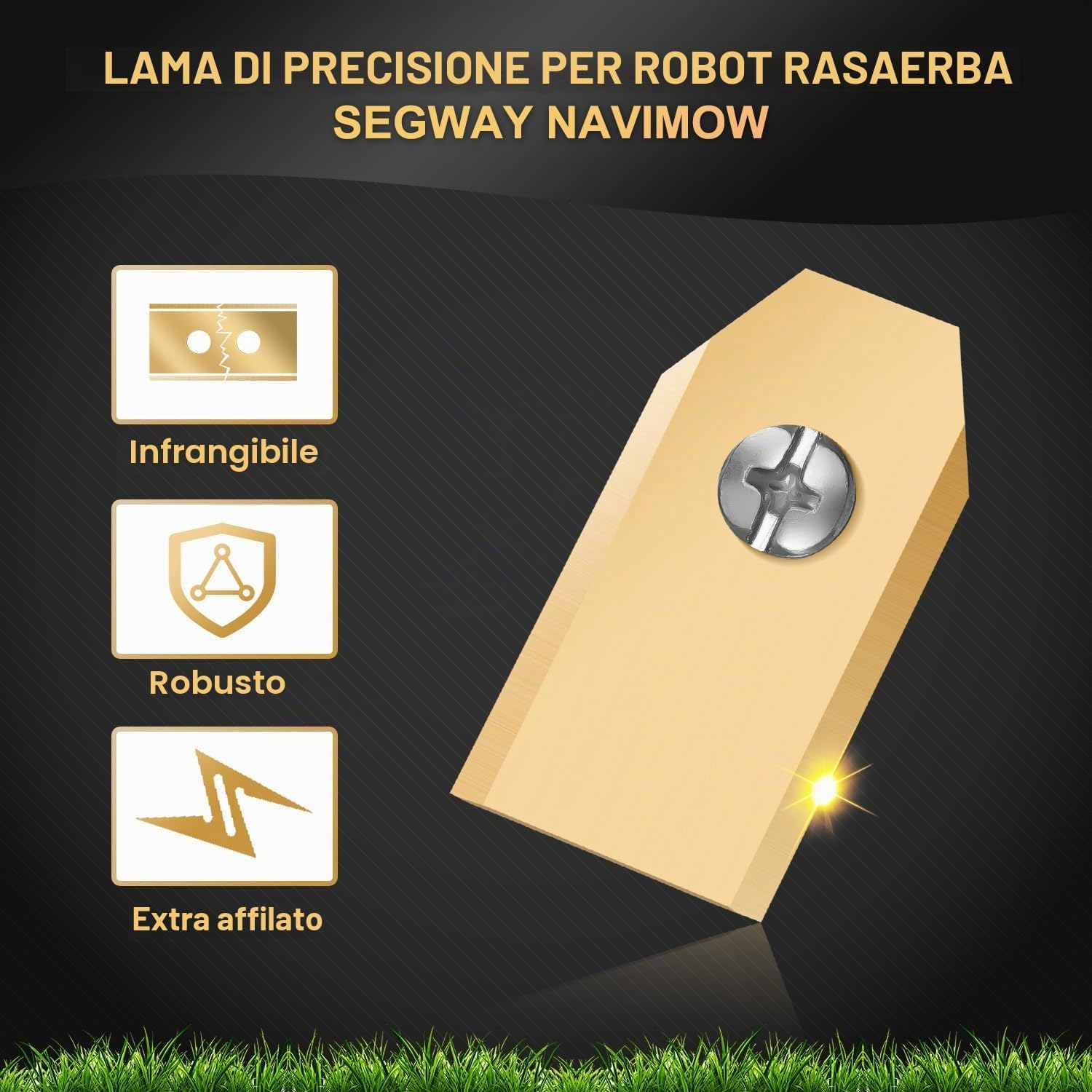 Detalle de 36 lame di ricambio compatibili Navimow: lama in acciaio inox con titanio e viti zincate