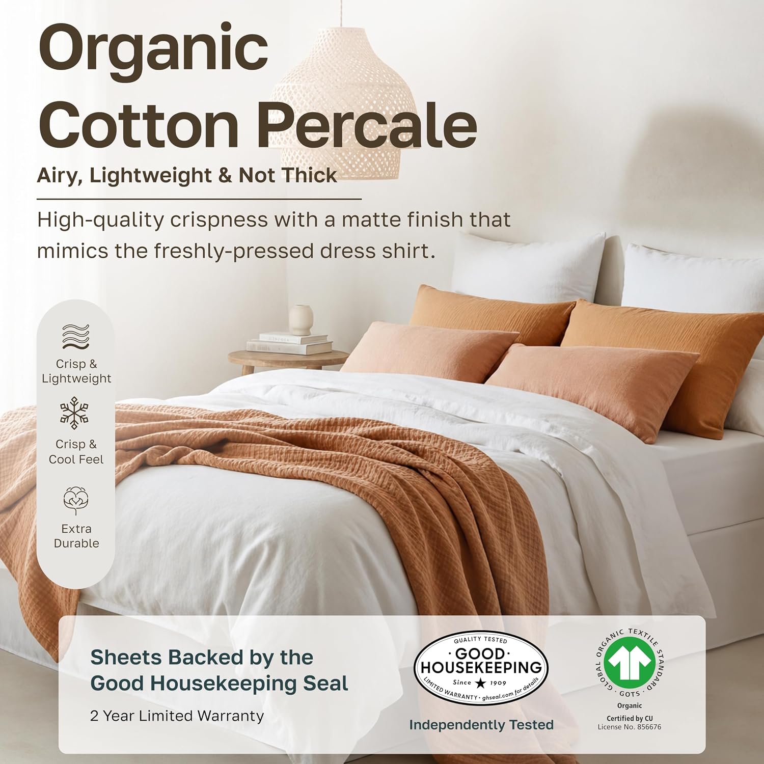 Detalle 2 de Twin XL Organic Percale Sheet Set, 14 in