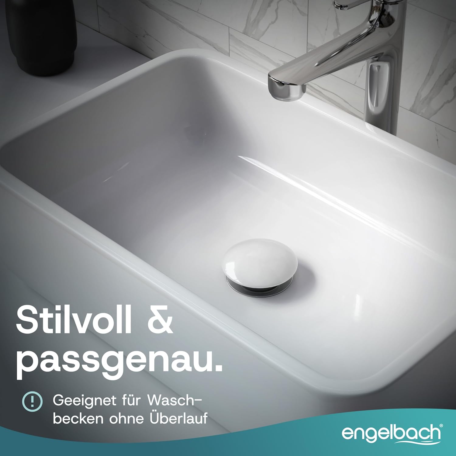 Detalle 2 de Engelbach Universal Waschbecken Ablaufgarnitur – Pop Up Ventil ohne Überlauf, ausziehbarer Stöpsel mit Haarsieb inkl. Anleitung