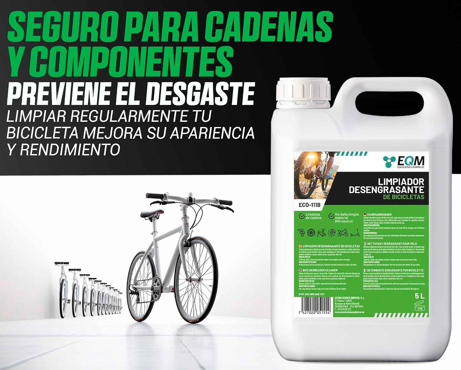 Detalle de EQM ECO-111B Desengrasante Neutro para Bicicleta, 5L