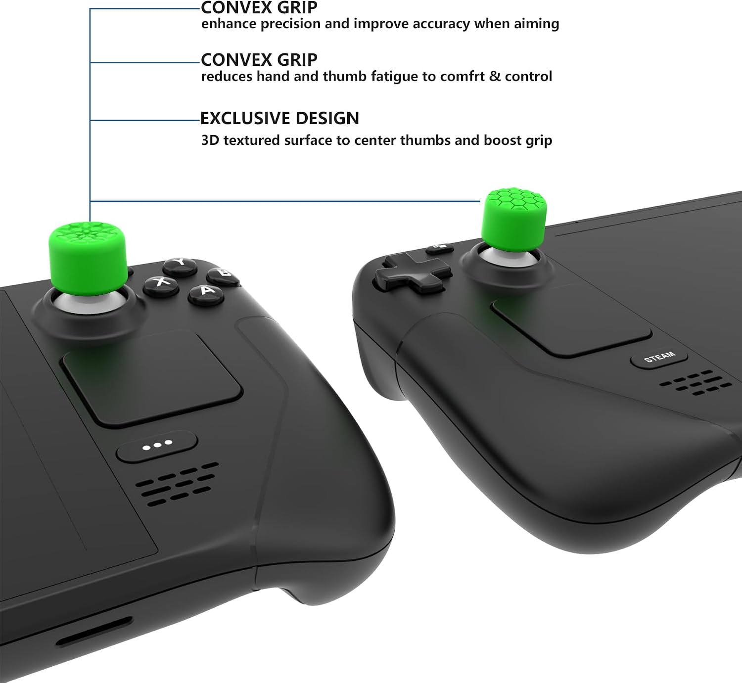 Detalle de PlayVital Green Ergonomic Stick Caps Thumb Grips for Steam Deck LCD & OLED and PS Portal Remote Player — 10-Pack