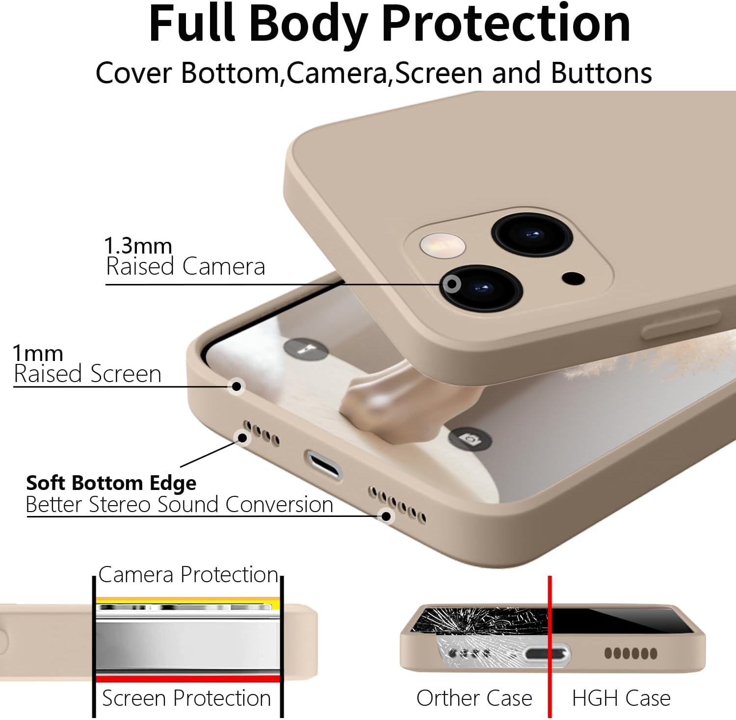 Detalle de HGH Silikon-Hülle für iPhone 13 (6,1") mit Lanyard – dünner Rundumschutz in Khaki