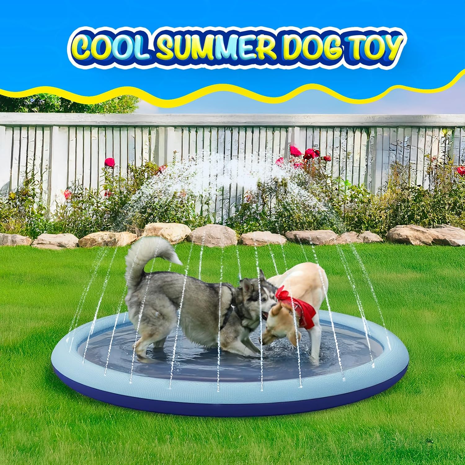 Detalle 2 de COMMOUDS Splash Pad for Kids and Dogs (67-Inch) – Non-Slip Outdoor Sprinkler Play Mat