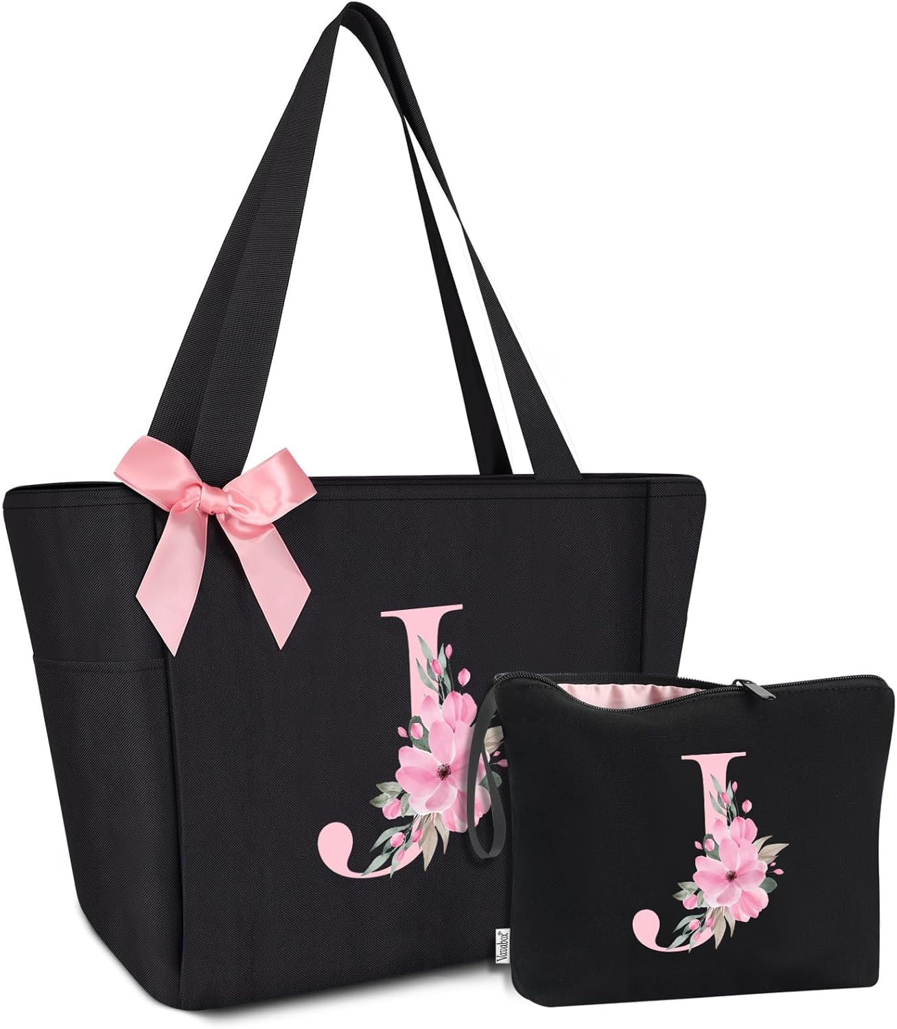 Detalle de Vavabox A-Z Initial Personalized Tote Bag: Waterproof, 46 x 17 x 30 cm, 0.24 kg – 03-Black Set (J)