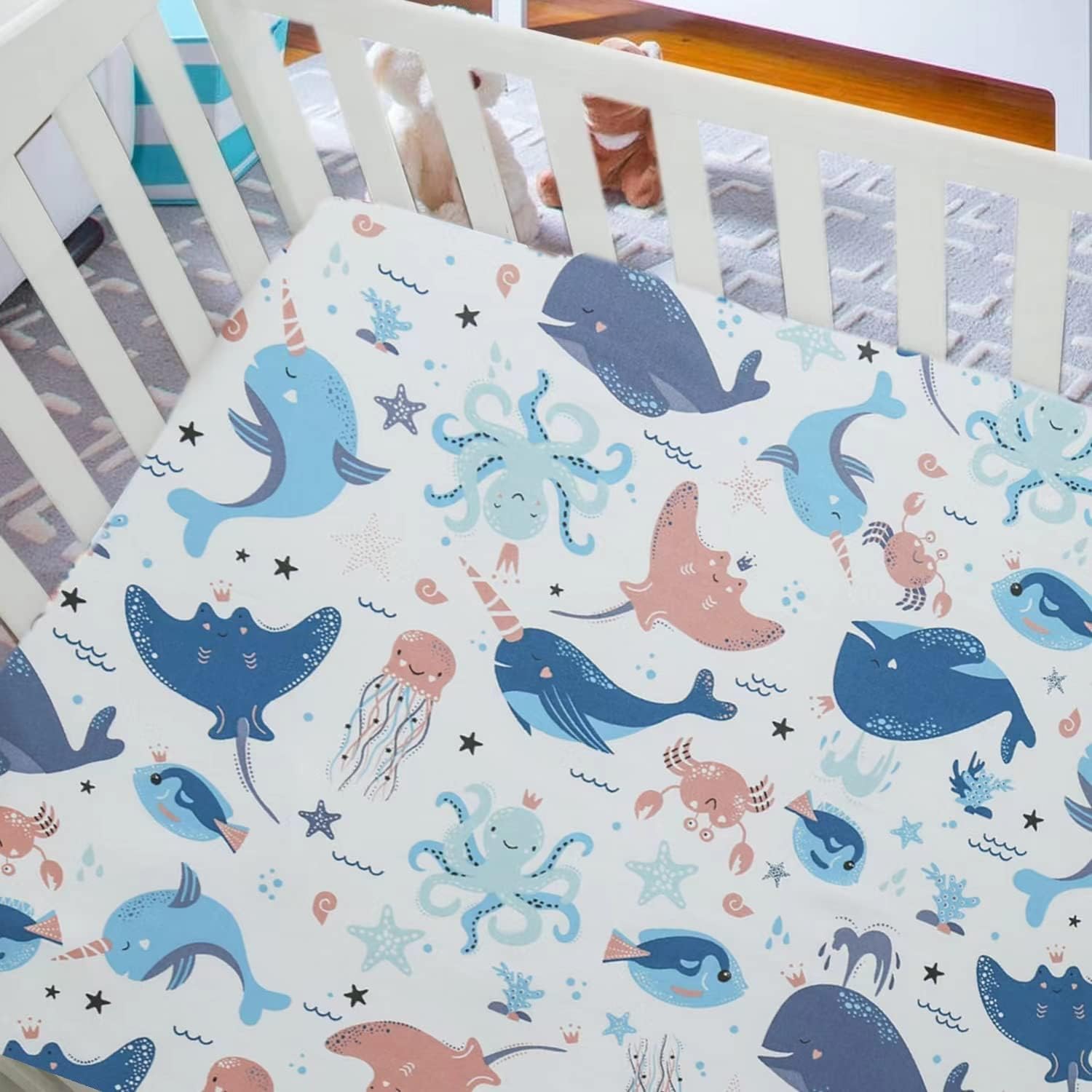 Detalle de Cot Bed Fitted Crib Sheet Set (70x140cm) with Dinosaur Print – Easy-care soft microfiber