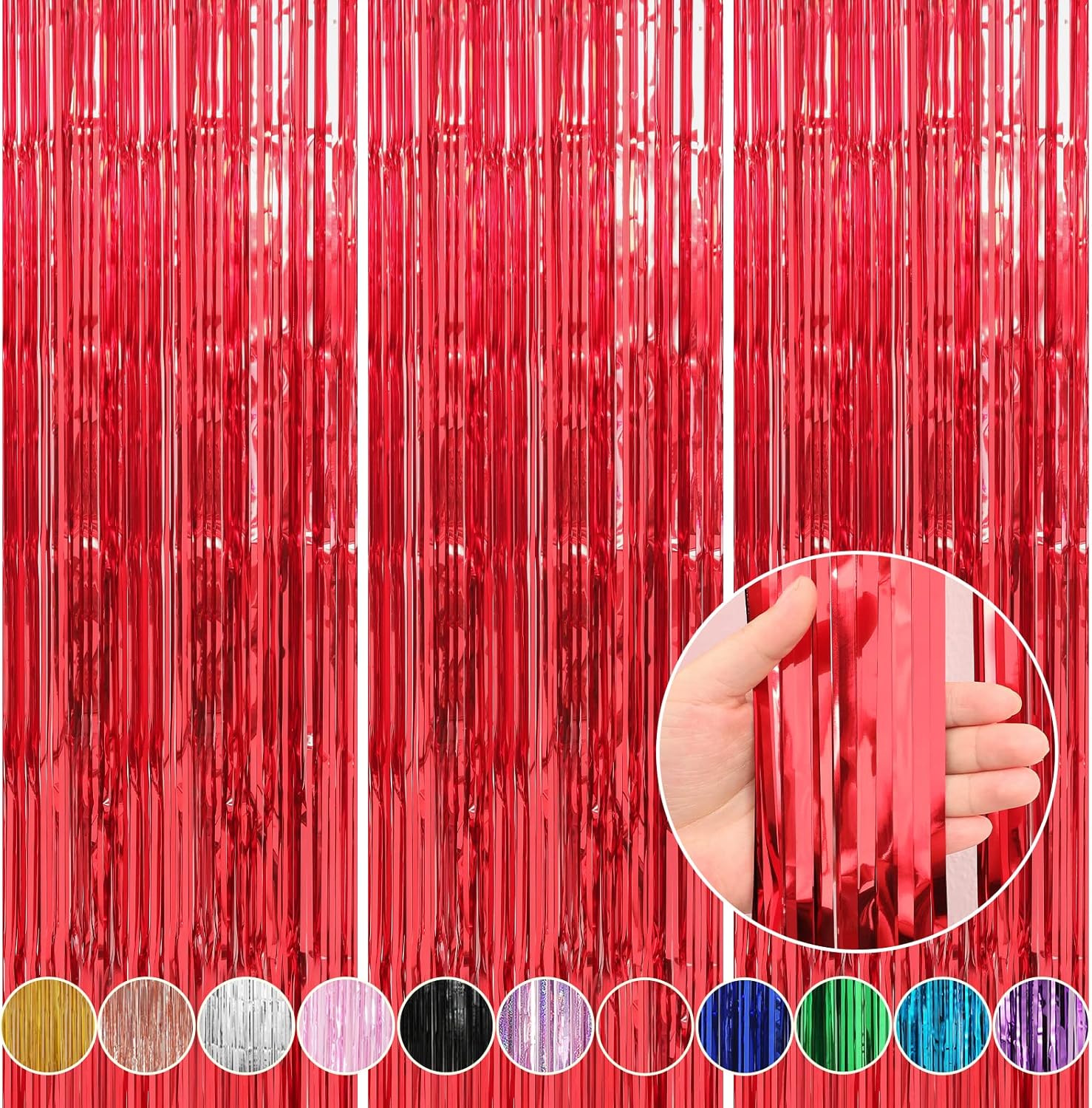 Thumbnail 6 de Crosize 3 Pack Dark Blue Foil Fringe Backdrop Curtains (3.3 ft x 9.9 ft each)