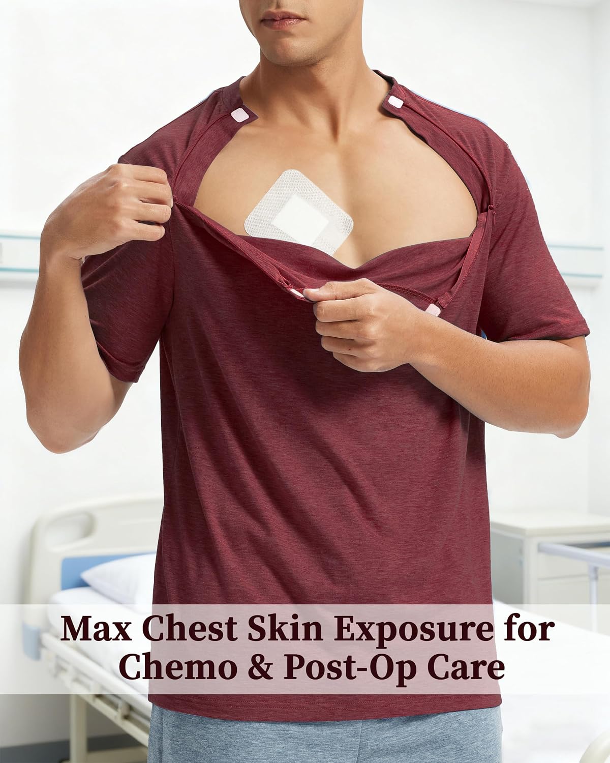 Detalle de AJOHC Adaptive Chemo Shirt in Poly-Viscose-Spandex