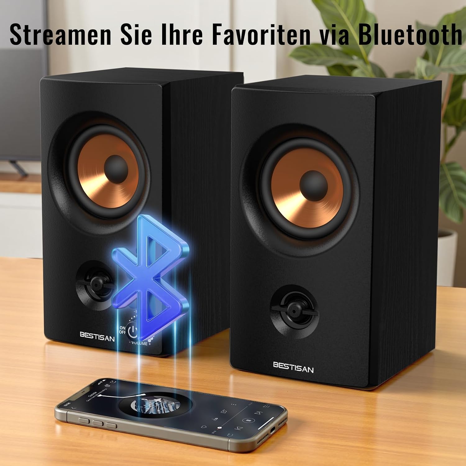 Thumbnail 2 de BESTISAN Aktive Regallautsprecher mit Bluetooth- und RCA-Eingang (3 Zoll) für PC, Desktop & Gaming