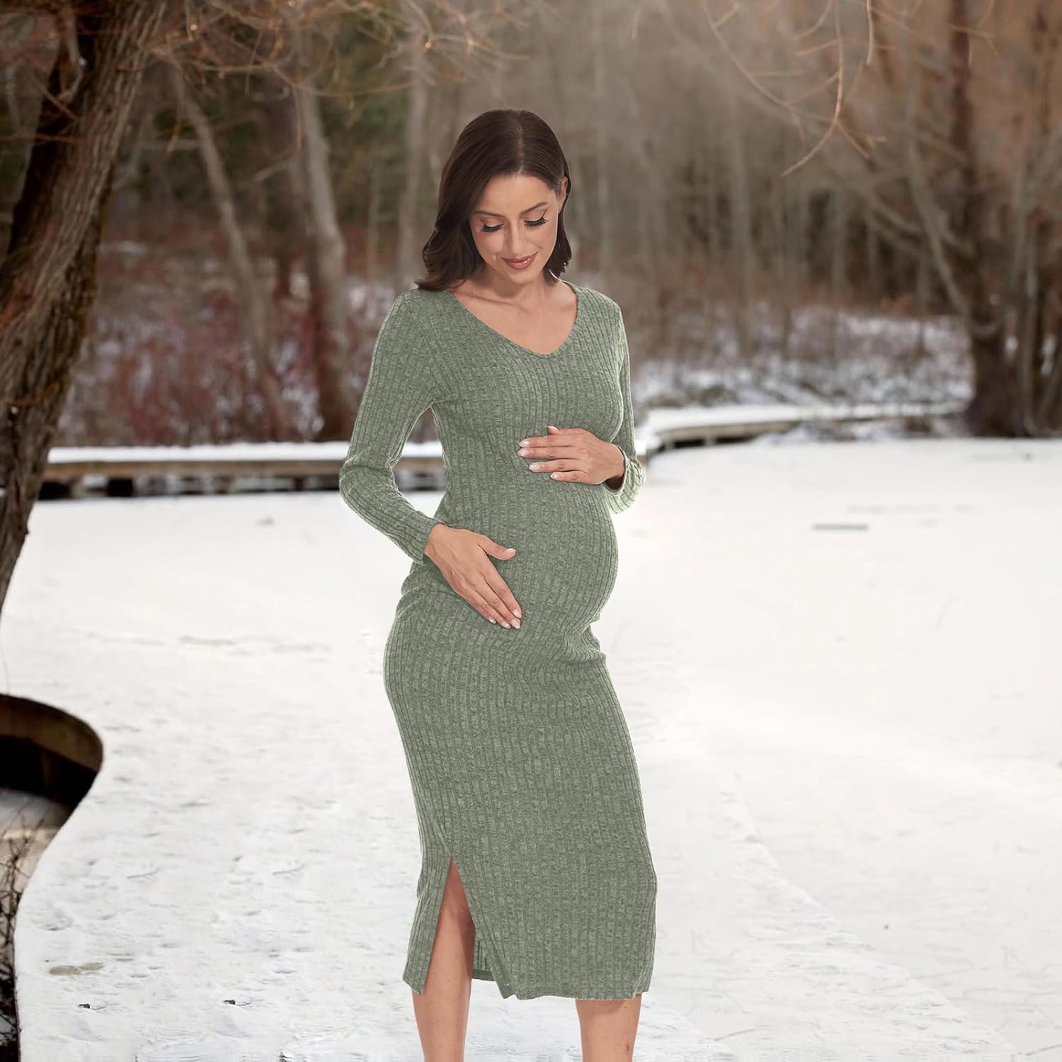 Thumbnail 4 de LAHILO Long Sleeve Maternity Sweater Dress for Fall 🤰