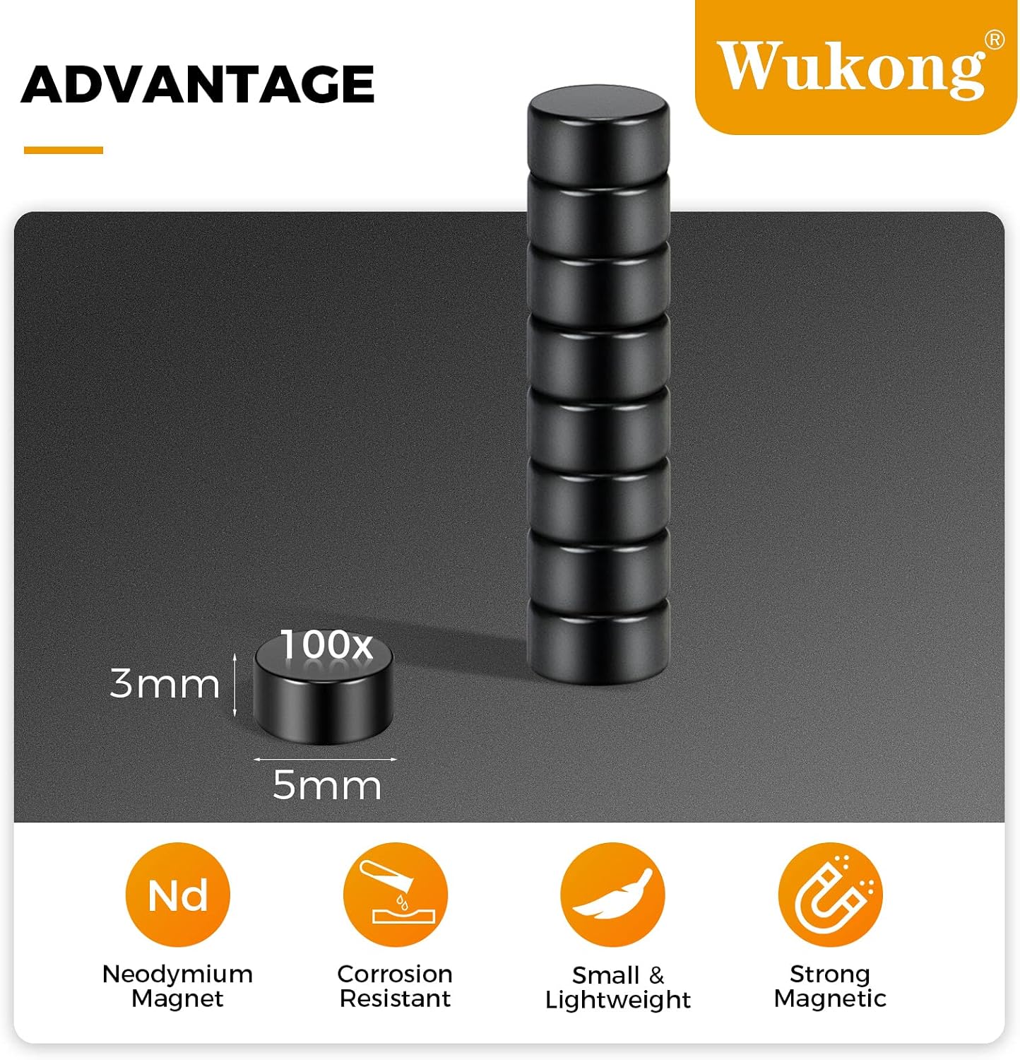 Detalle de Wukong lot de 100 aimants en néodyme noirs 5 x 3 mm pour frigo, tableaux blancs et projets de bricolage