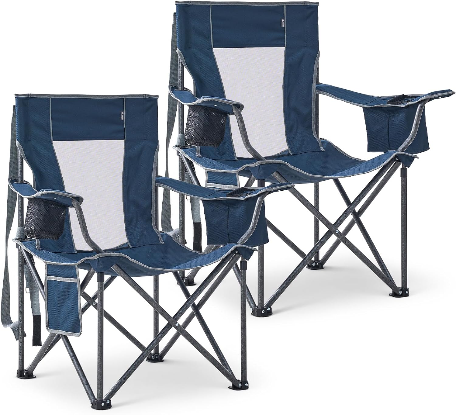 Detalle de Huskfirm 2 Pack Oversized Camping Chairs: Heavy-Duty Folding Lawn Chairs with Cooler and Cup Holders