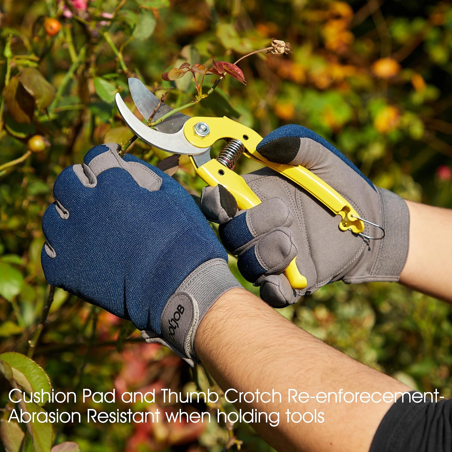 Detalle 2 de COOLJOB Touchscreen-Gartenhandschuhe (durchstichsicher), gepolstert mit Klettverschluss – Navy, XL (1 Paar)