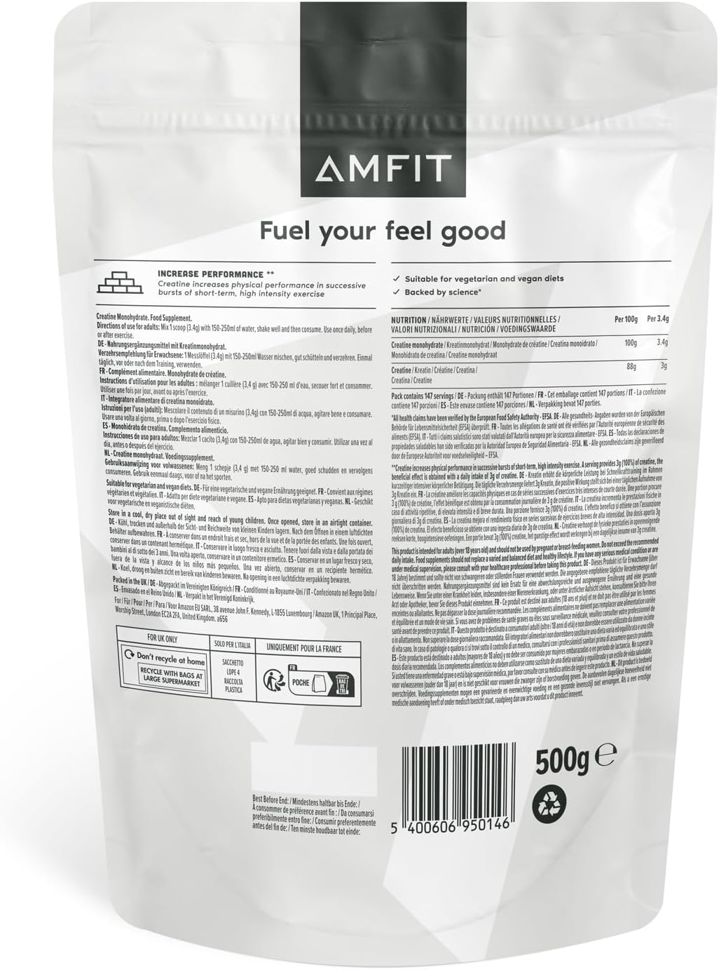 Thumbnail 1 de Amfit Nutrition Kreatinmonohydrat 500 g