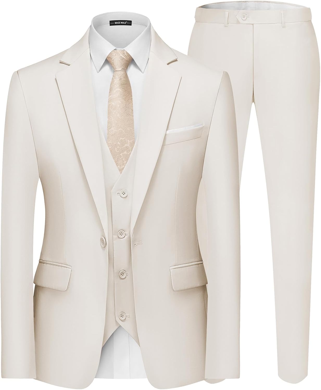 MAGE MALE Men's 3-Piece Slim-Fit Suit with One-Button Blazer, Vest and Pants