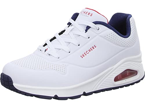 Detalle de Skechers Damen UNO Stand ON AIR Sneaker – WNVR White Durabuck, Navy & Red, Größe 36 EU