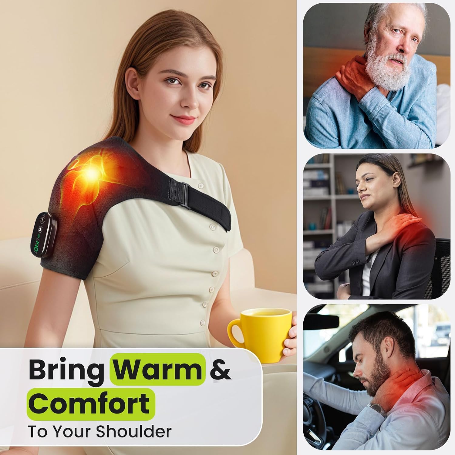 Detalle de Cordless Heated Shoulder Massager Pad with 3-Level Heat, 3 Modes, and 5000mAh Battery
