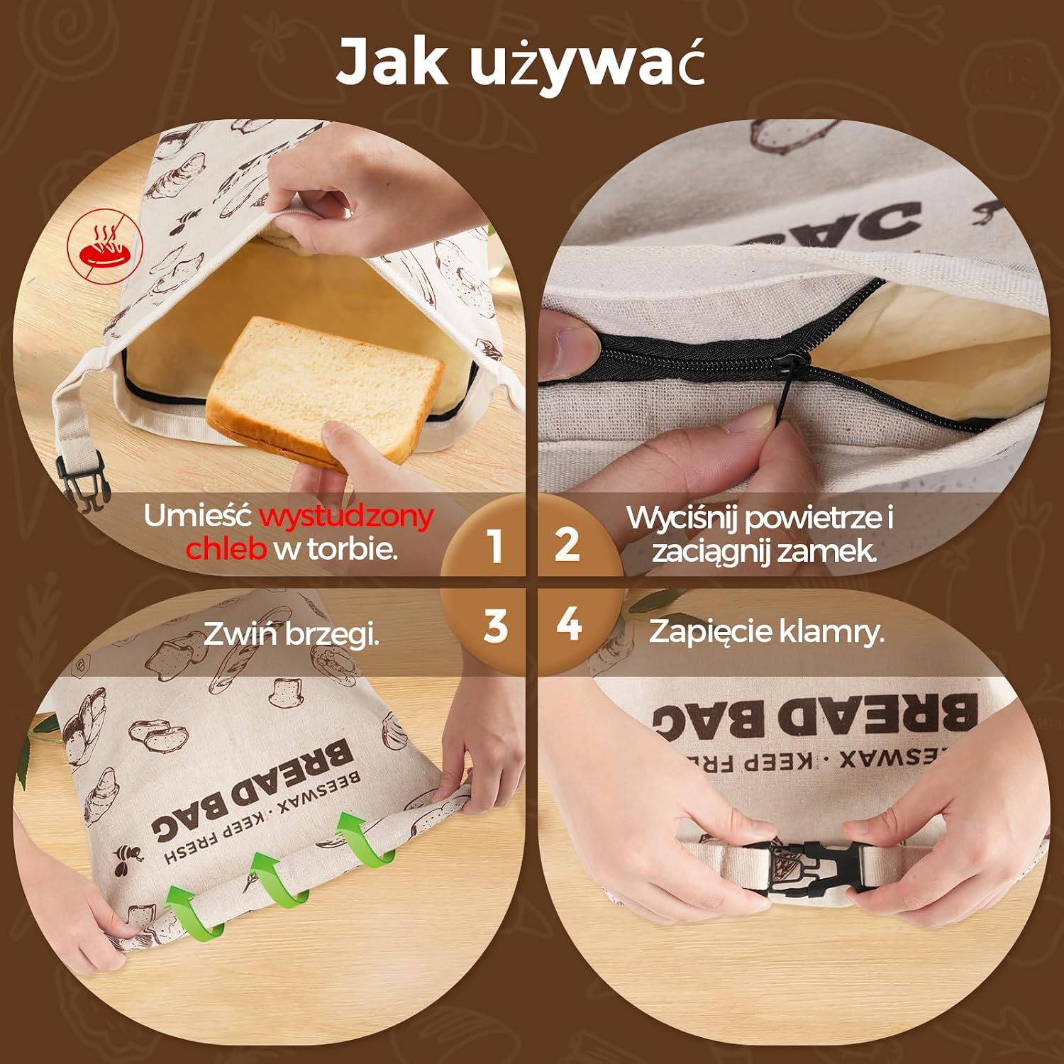 Thumbnail 6 de YARRAMATE YM-AU-BRB-BBS-Z1 – lniane torby na chleb z woskiem pszczelim, 43 × 33 cm