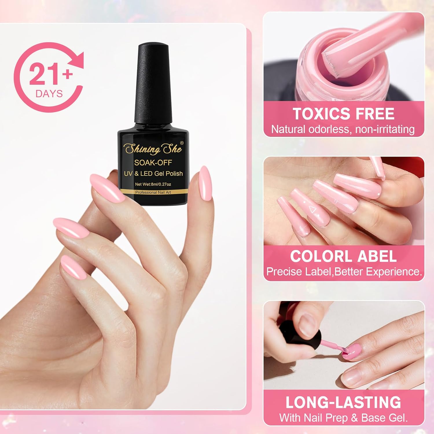 Detalle de Shining She UV Nagellack-Set (6 Farben) Nude Rosa – Gel Polish zum Aushärten unter LED/UV-Licht