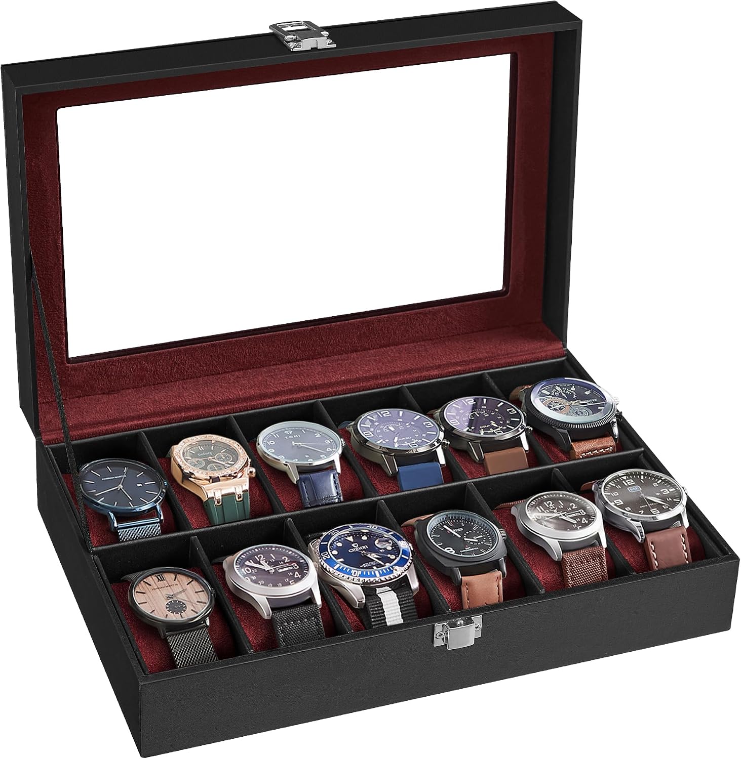 Thumbnail 6 de SONGMICS JWB120W01: Caja de Relojes con 12 Compartimentos y Tapa de Cristal en Cuero Sintético Blanco Nube