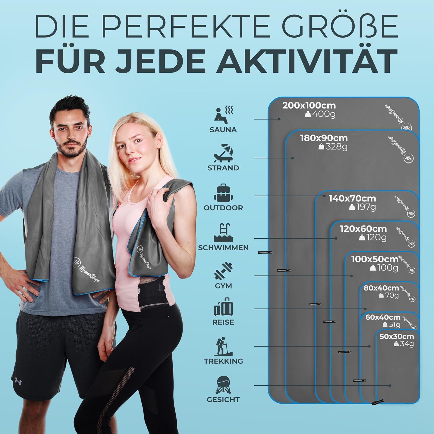 Detalle 2 de NirvanaShape Mikrofaser Handtuch – Reisehandtuch 140 x 70 cm, schnelltrocknend und kompakt