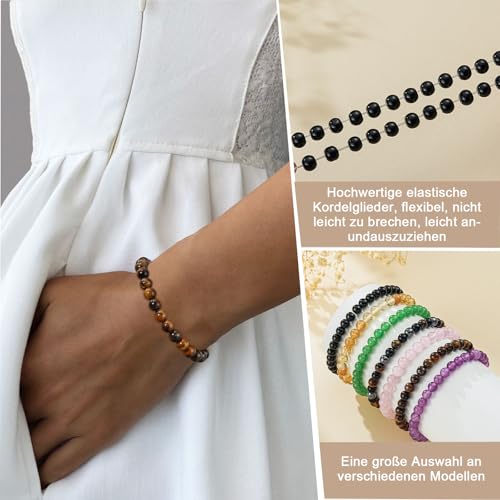 Thumbnail 6 de ESPVO Schwarzer Turmalin Tigerauge Hämatit Armband – Naturstein Perlen, 18,5 cm