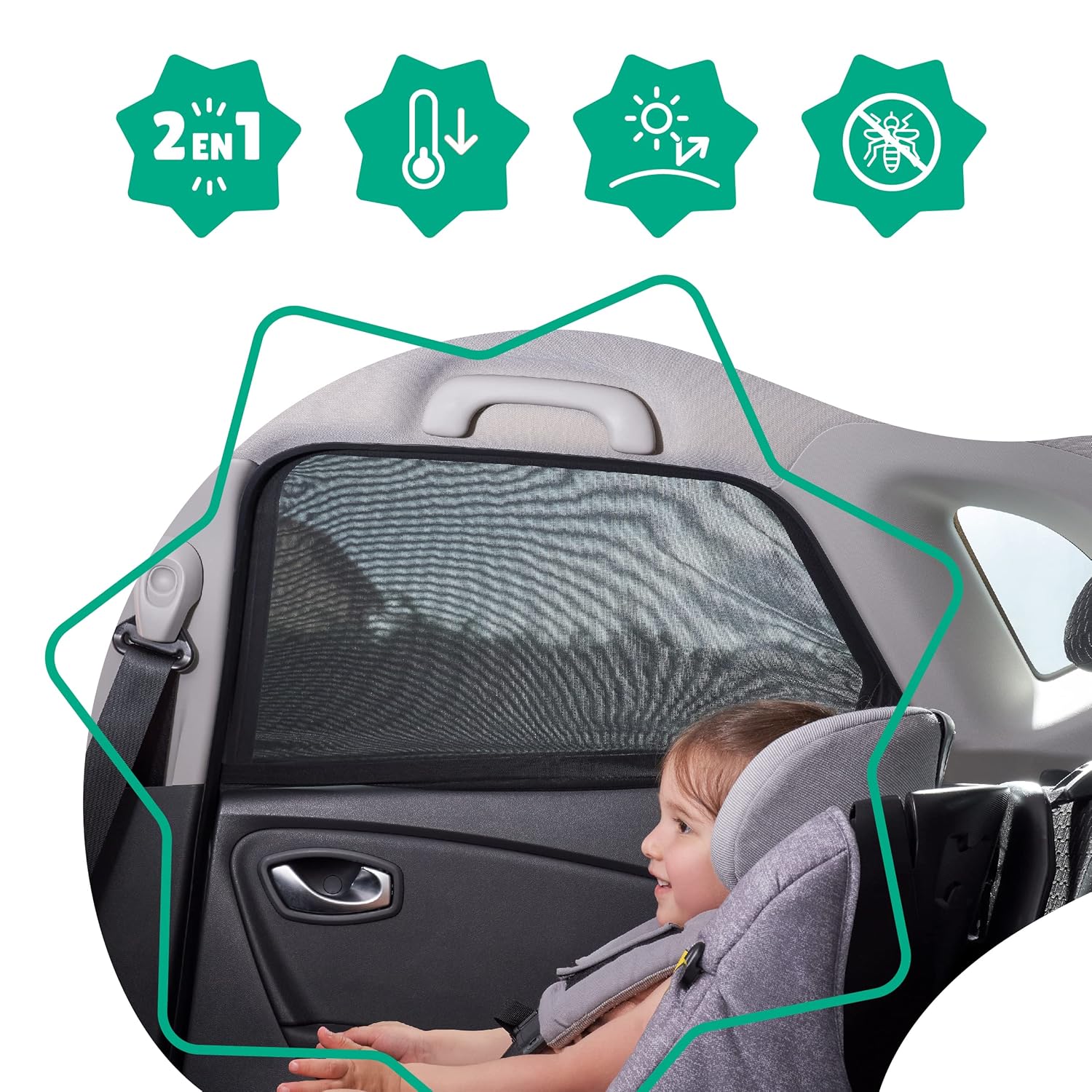Detalle de Badabulle Auto Sonnenschutz 2er Set – 99% Sonnenlicht gefiltert, hitzereduzierend und universal passend