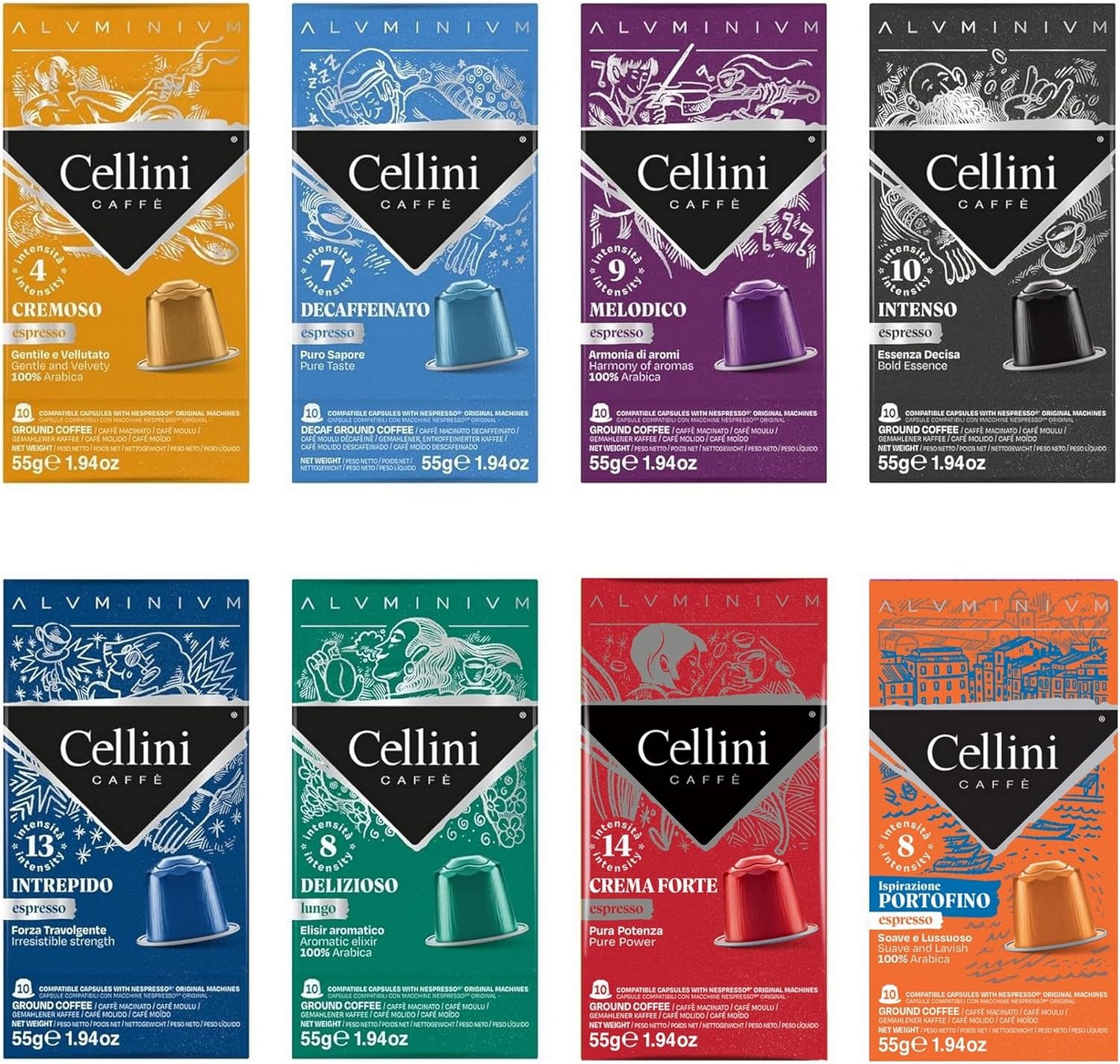 Detalle de Caffè Cellini Capsule Alluminio Compatibili con Nespresso – Degustazione 80pz