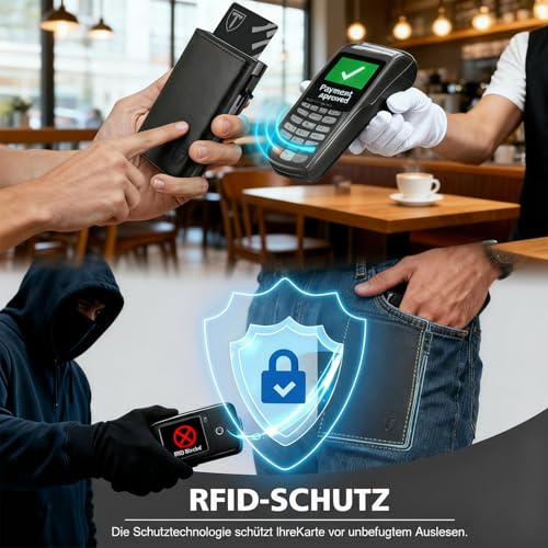 Detalle de TENBST Geldbörse Herren mit Münzfach & RFID Schutz – Slim Wallet Premium Grau-Schwarz