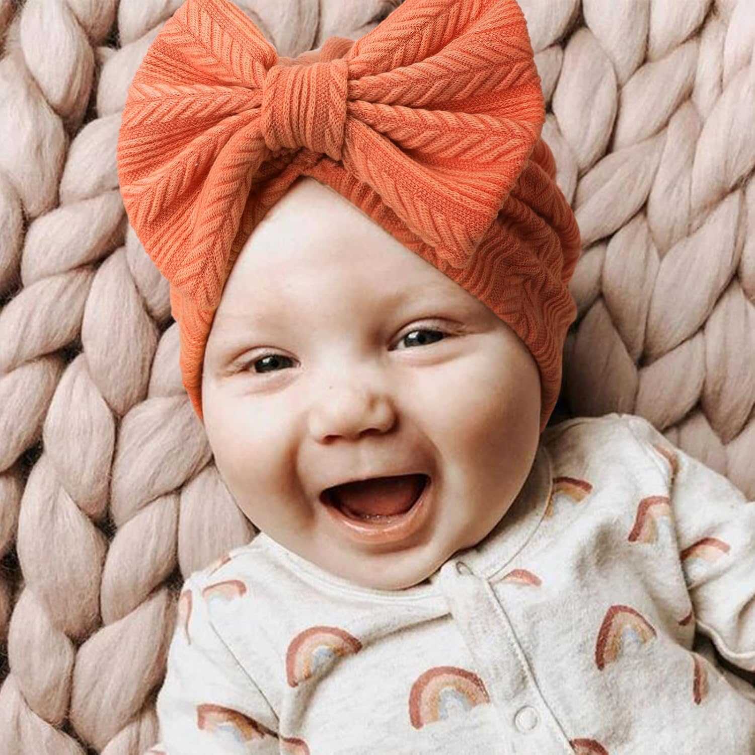 Detalle de DRESHOW 5 Pieces Baby Turban Hats – Soft, Stretchy Baby Turban Headbands for 3–12 Months