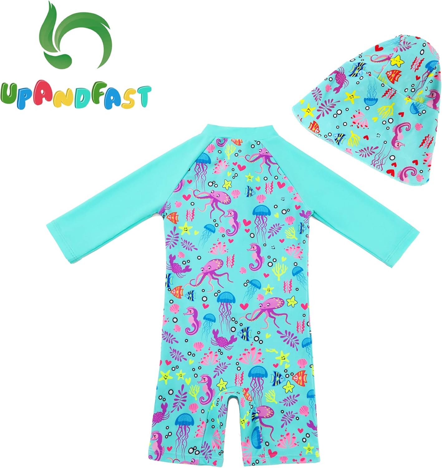 Detalle de Upandfast Baby Girl One Piece Swimwear with Sun Hat UPF 50+