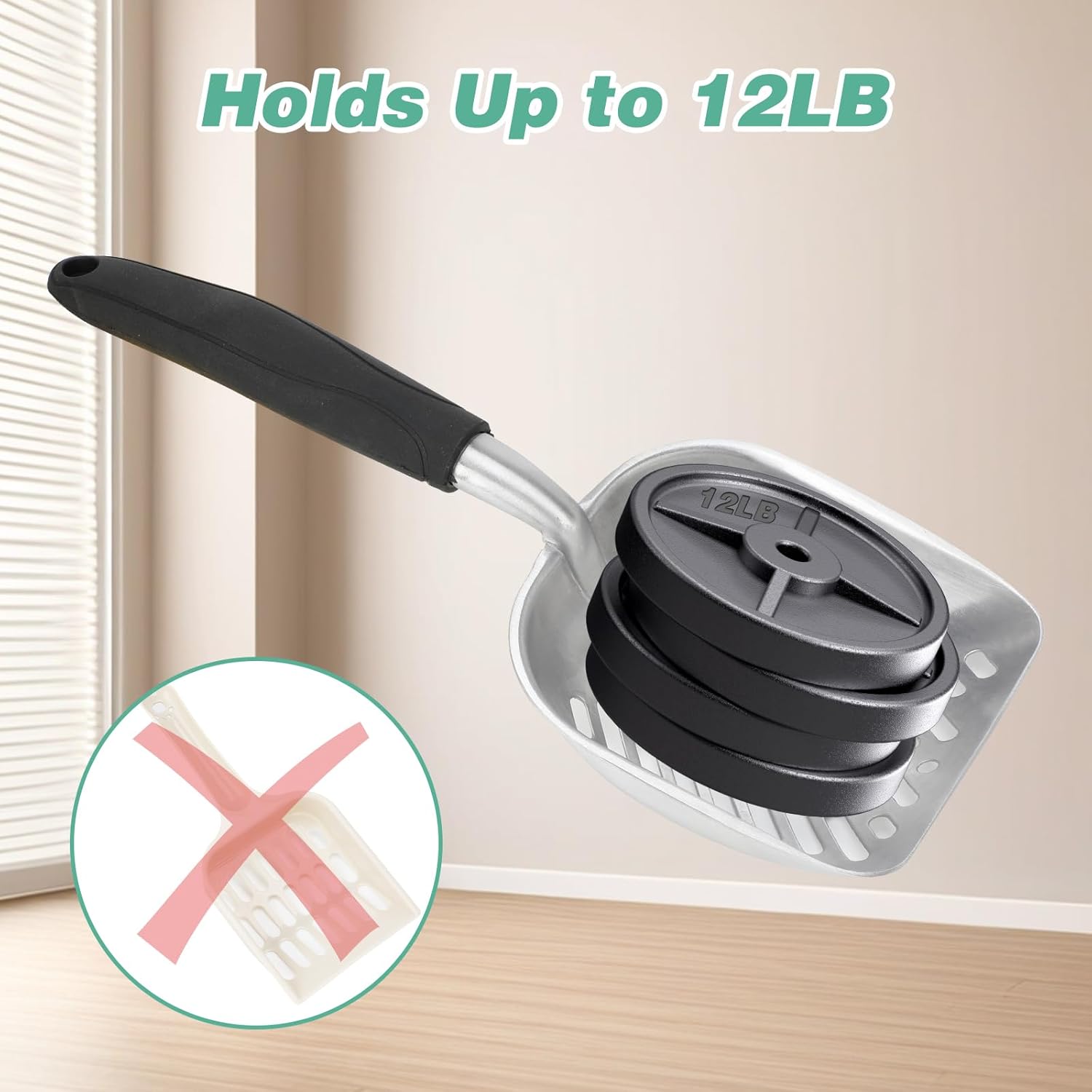 Thumbnail 6 de Mfsdai Aluminium Cat Litter Scoop with Holder – Ergonomic Long Handle, 5 mm Sieve & 2-in-1 Waste Container (Green)