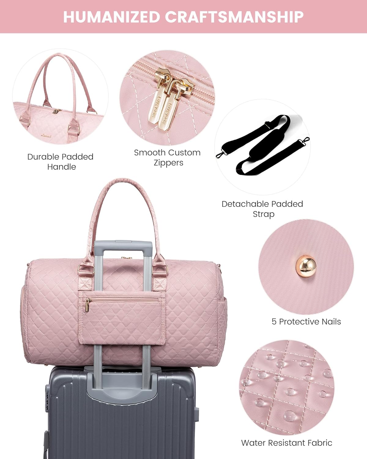 Thumbnail 4 de LOVEVOOK Sporttasche Damen Weekender mit Nassfach, Schuhfach & Handgepäck-Funktionen (rosa)