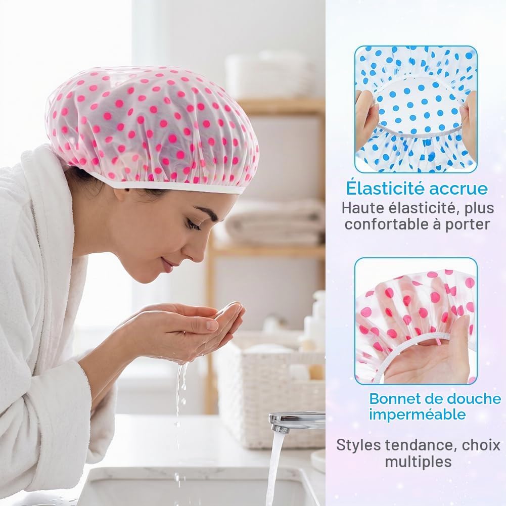 Detalle de AOOWU herbruikbare douchemuts, 6 stuks, PE en elastische band