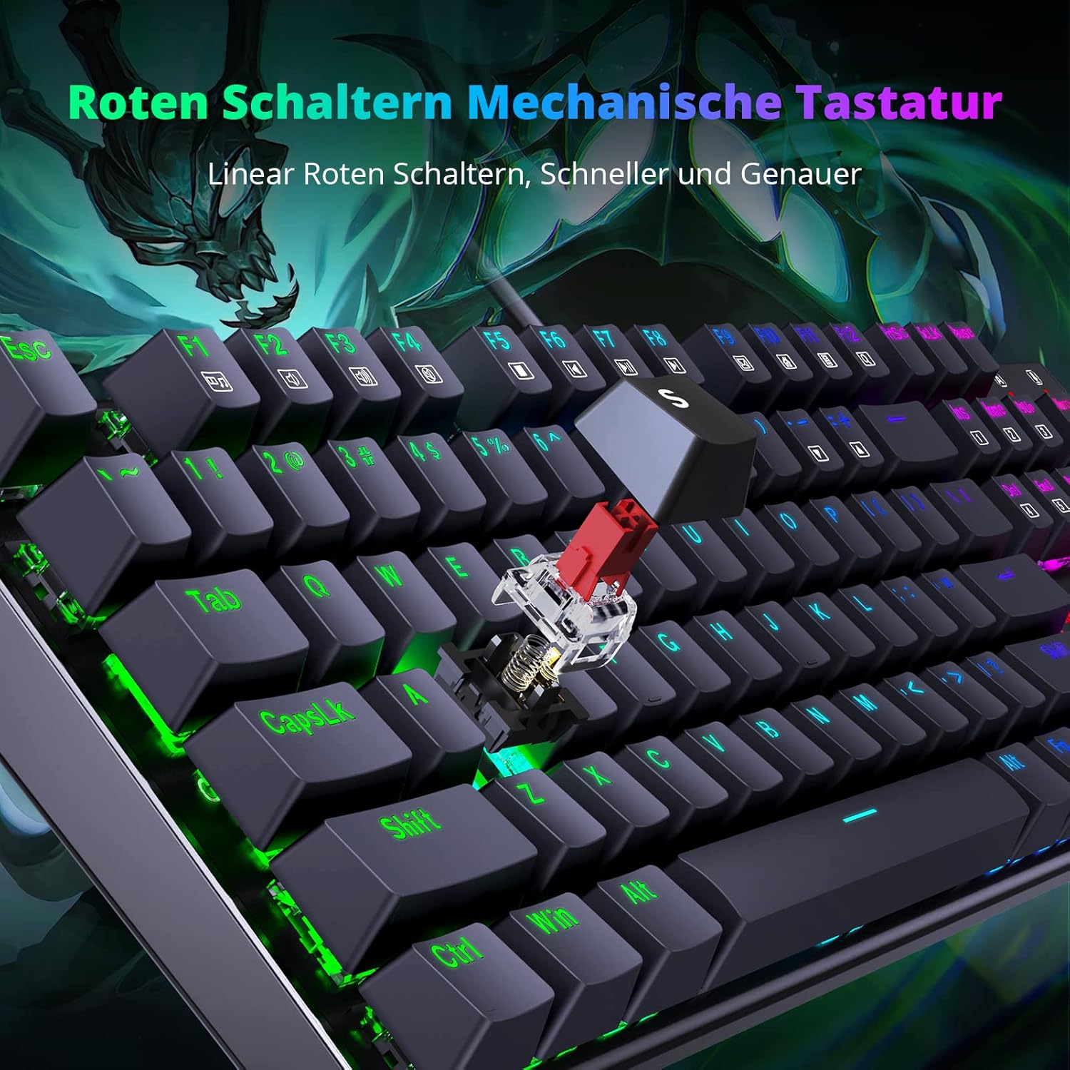 Thumbnail 6 de Redragon Mechanische Gaming Tastatur QWERTZ mit roten Schaltern – 105 Tasten, RGB, Kabelgebunden