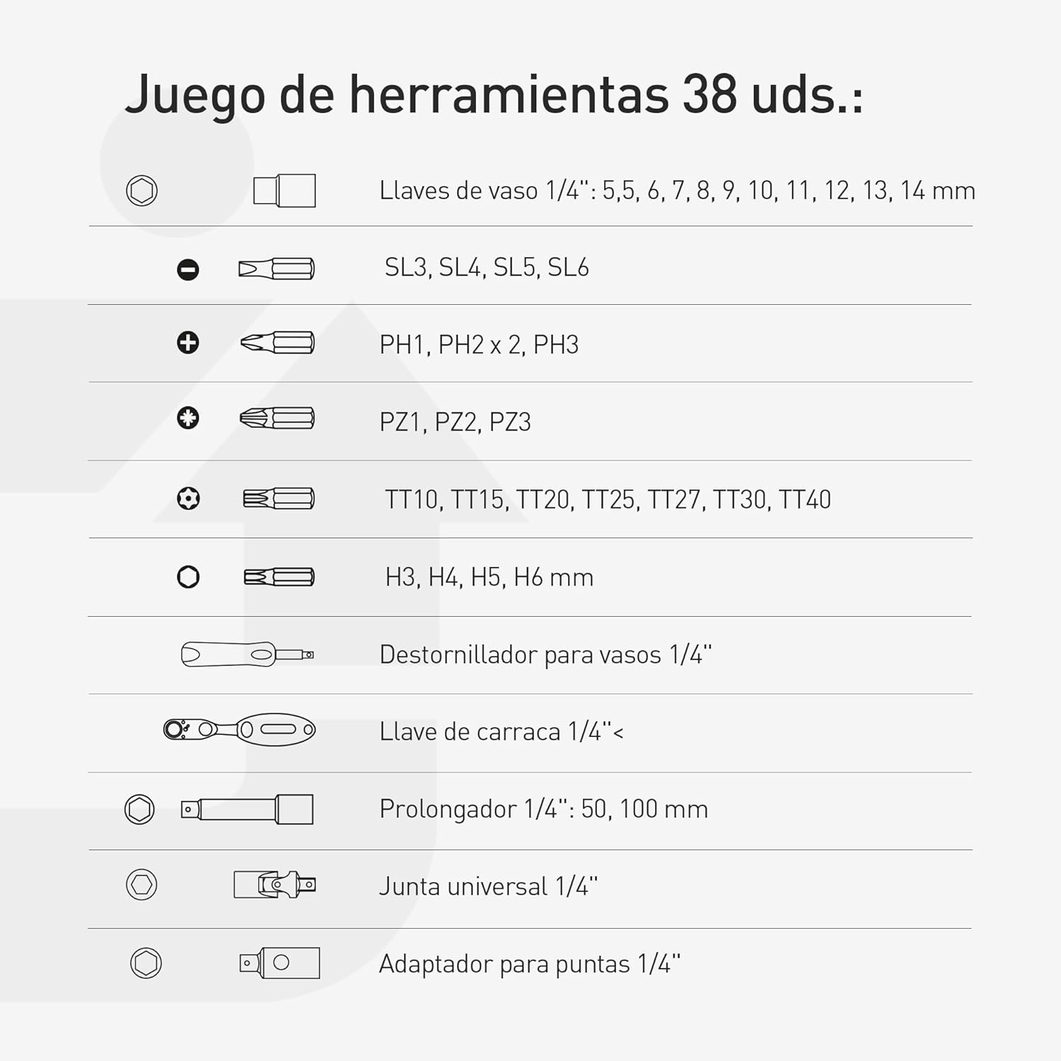 Detalle 2 de Högert Technik HT1R462 38 piezas, maletín de herramientas