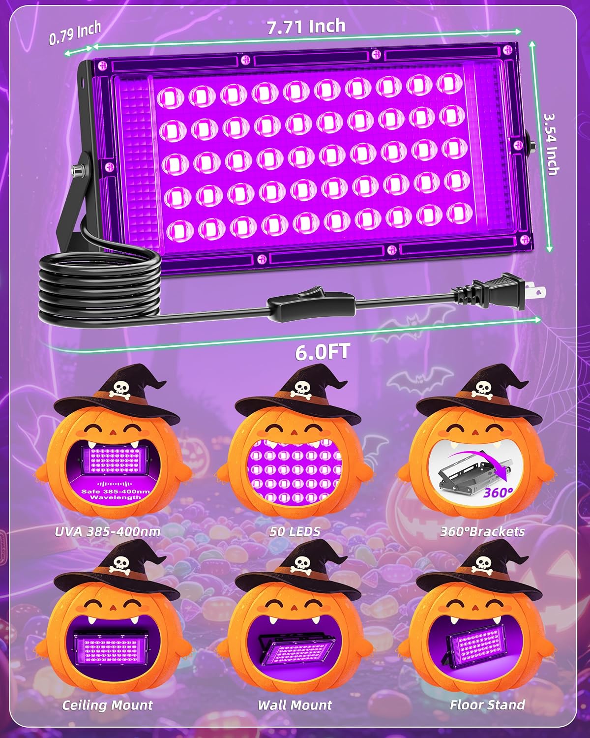 Thumbnail 6 de TigQiang TQ-FL-TJ-50W-2P Black Light Floodlights, 2-Pack, IP66