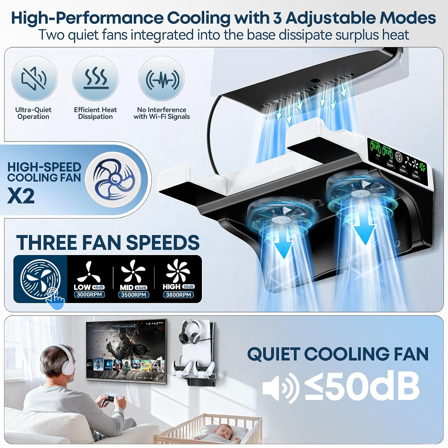 Thumbnail 2 de Tokluck VG-P5326 PS5 Wall Mount with Dual Charging and Adjustable Fans