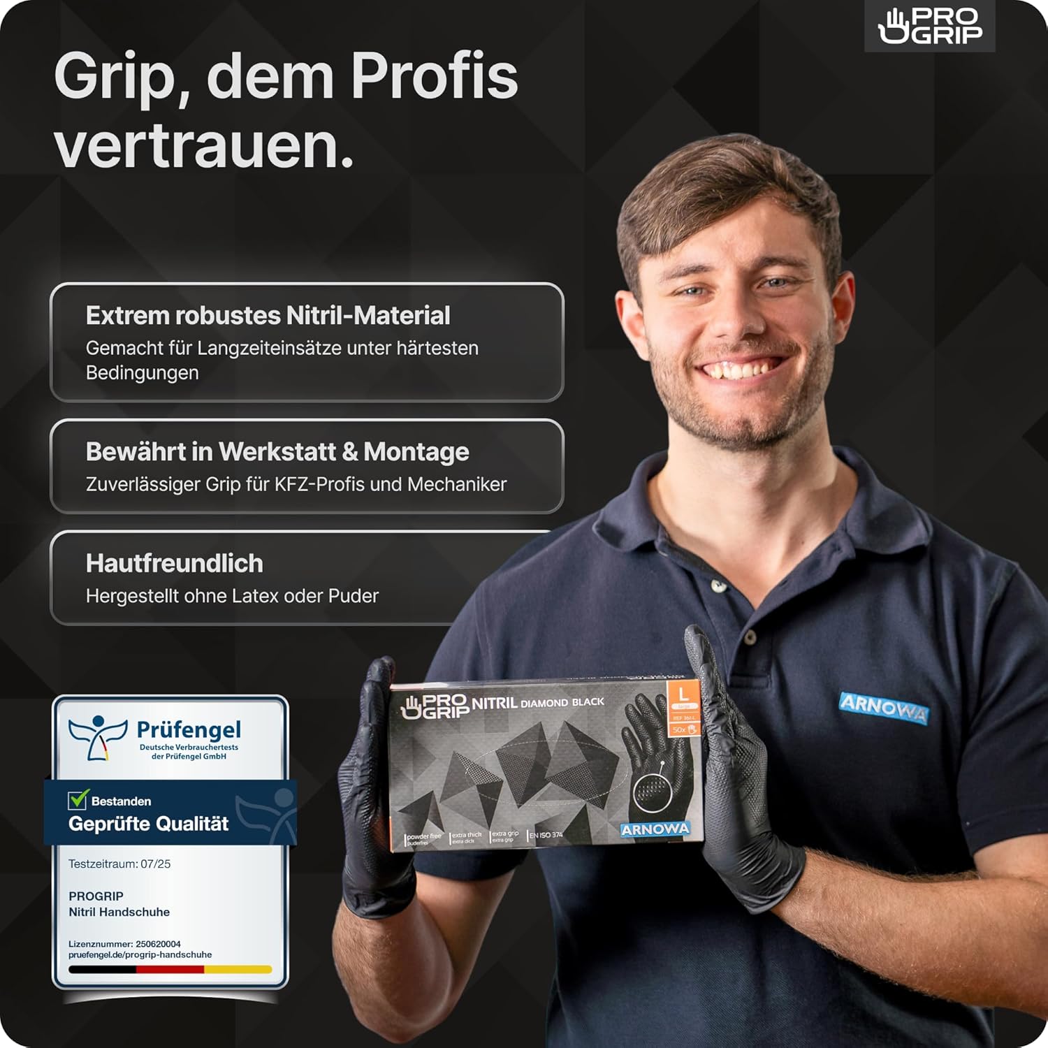 Thumbnail 5 de ARNOMED PROGRIP Einweghandschuhe „Diamant Grip“ Nitril Extra stark, orange – Gr. M (50 Stk. im Karton)