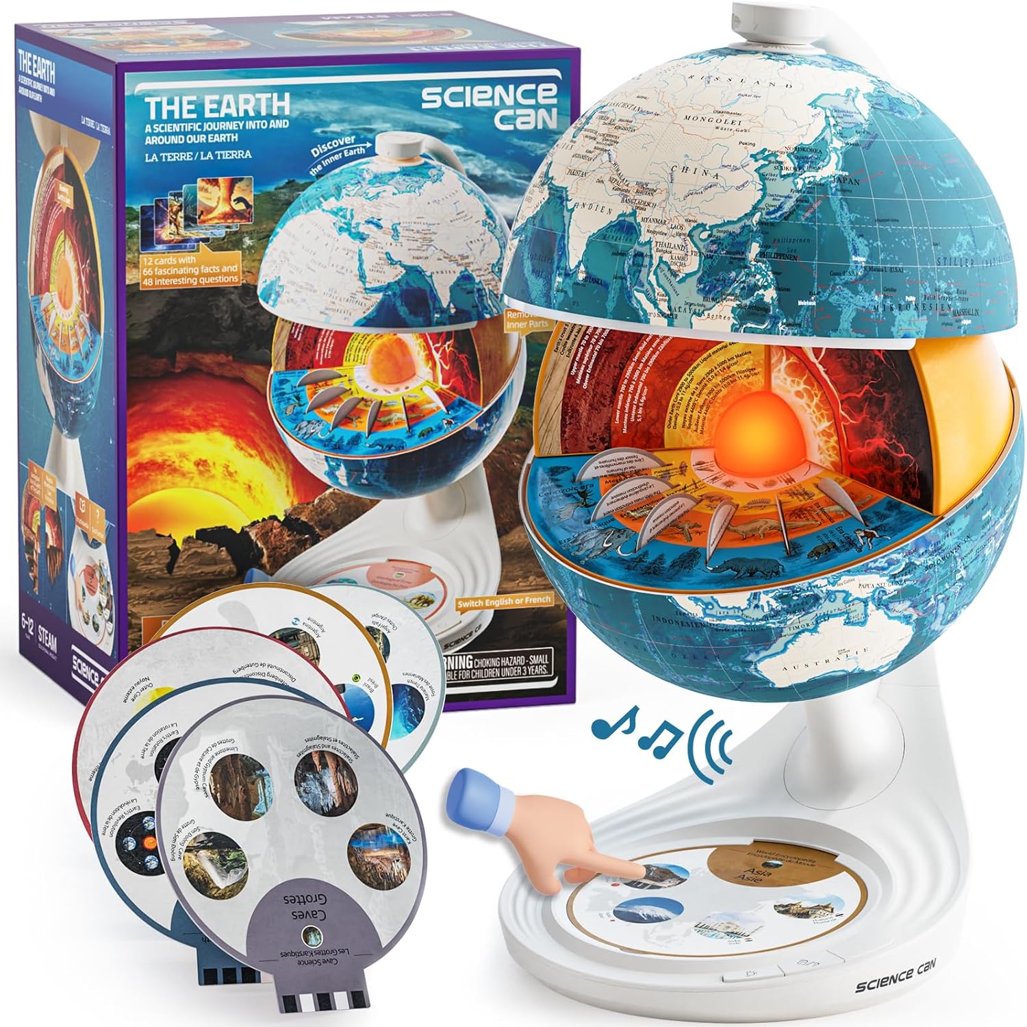 Detalle de Science Openable Globe for Kids: 8-Inch Interactive Globe with Knowledge & Quiz Mode