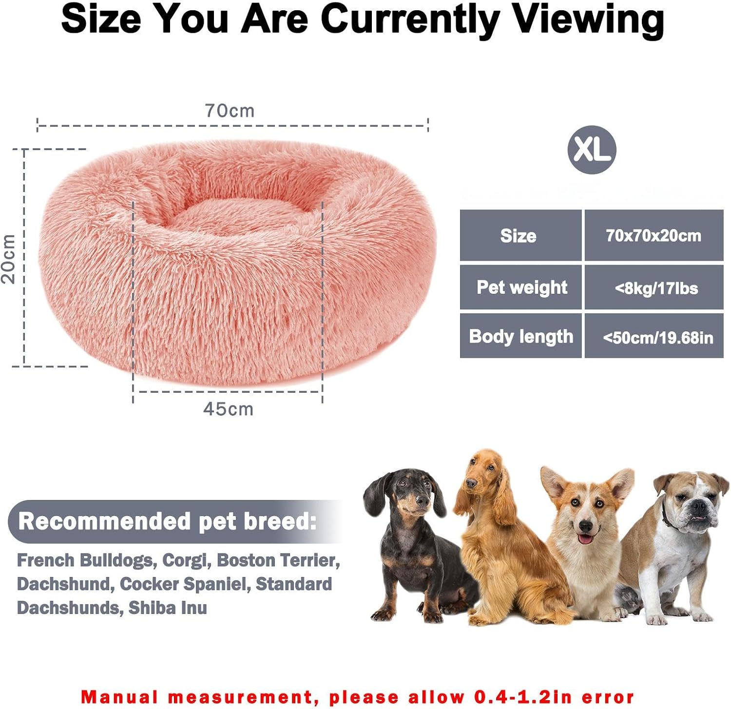 Detalle de Nepfaivy Calming Donut Dog & Cat Bed (27.5in) – Fluffy Plush Round XL-70CM in Pink