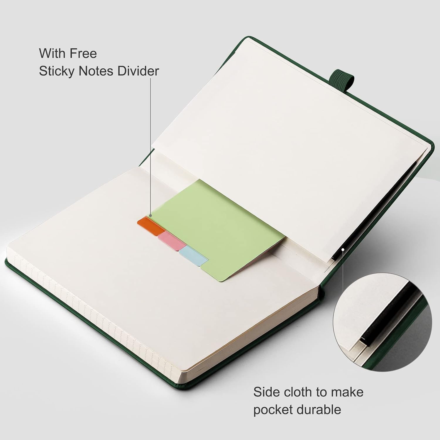 Detalle de RETTAcy Lined Journal Notebook (A5) with hardcover, 192 numbered pages and 100gsm ruled paper – Green