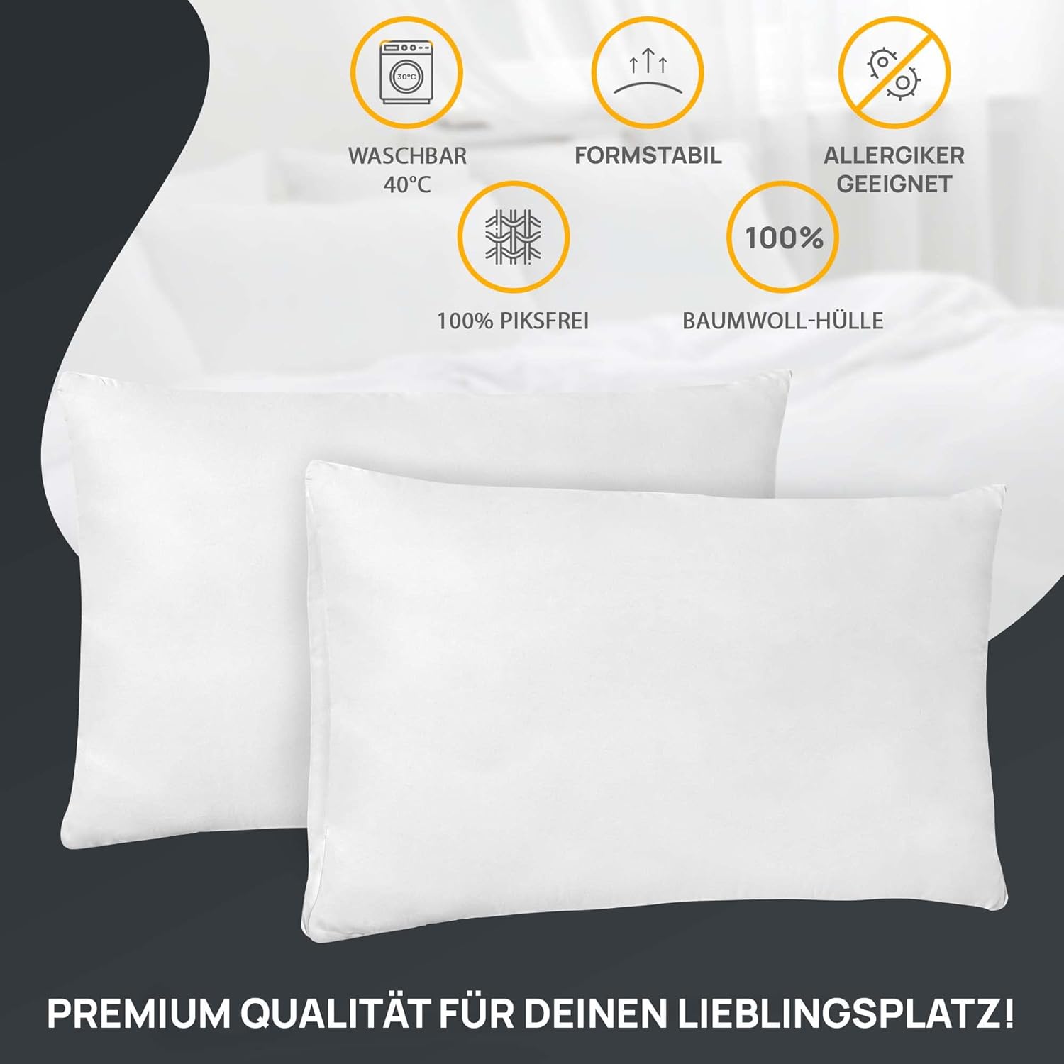 Detalle 2 de LILENO HOME Federkissen 40x80 cm (1. Set) – Federkernkopf- und Schlafkissen mit 600 g Füllung