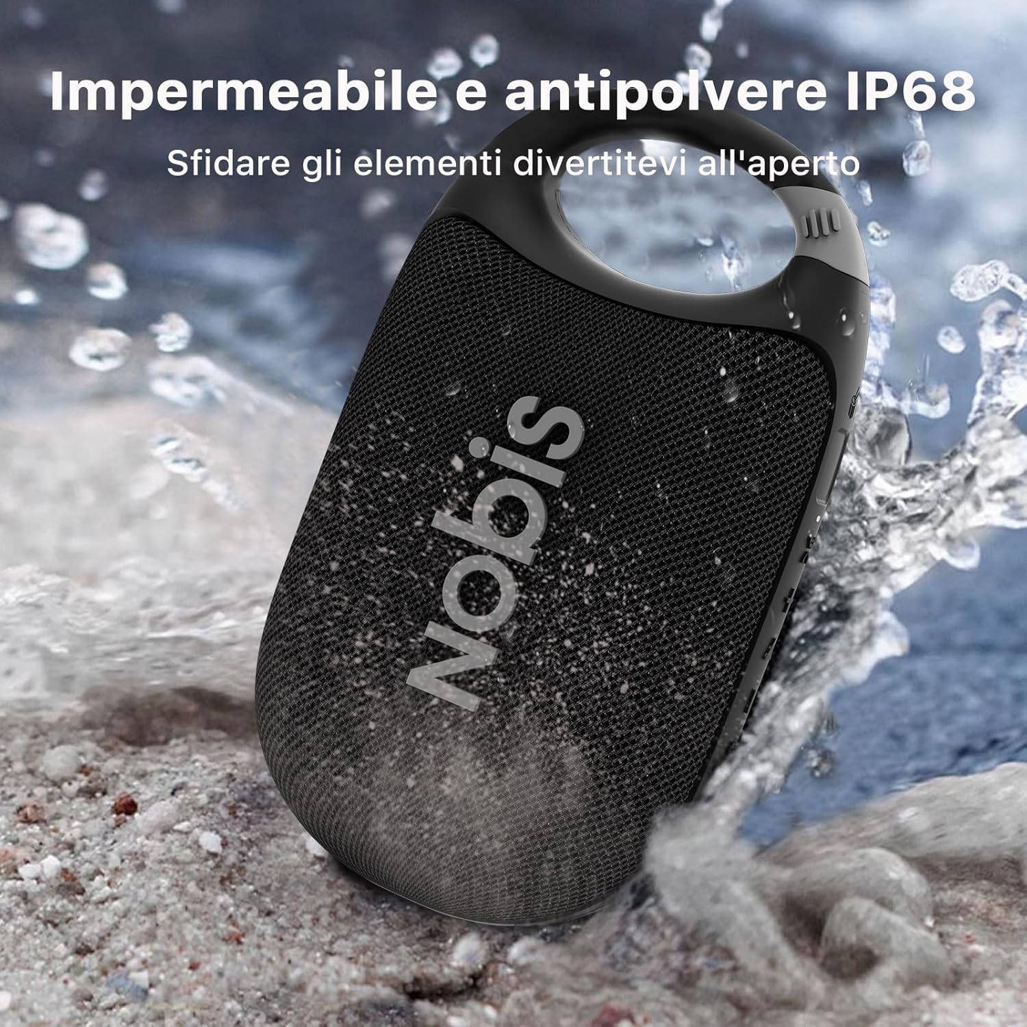 Detalle 2 de NOBIS Cassa Bluetooth Portatile Clip N1 — IP68, 24h di riproduzione e suono HD