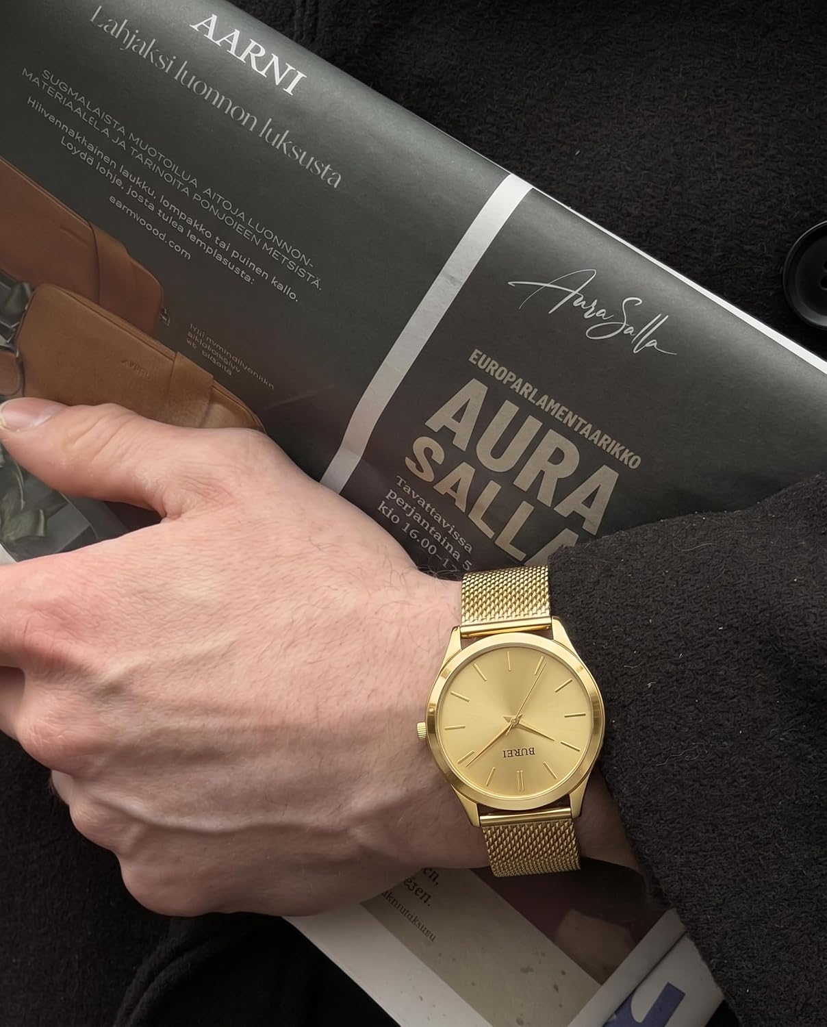Detalle de BUREI Montre Homme Chronographe Classique – Cadran Blanc, bracelet cuir & acier inoxydable