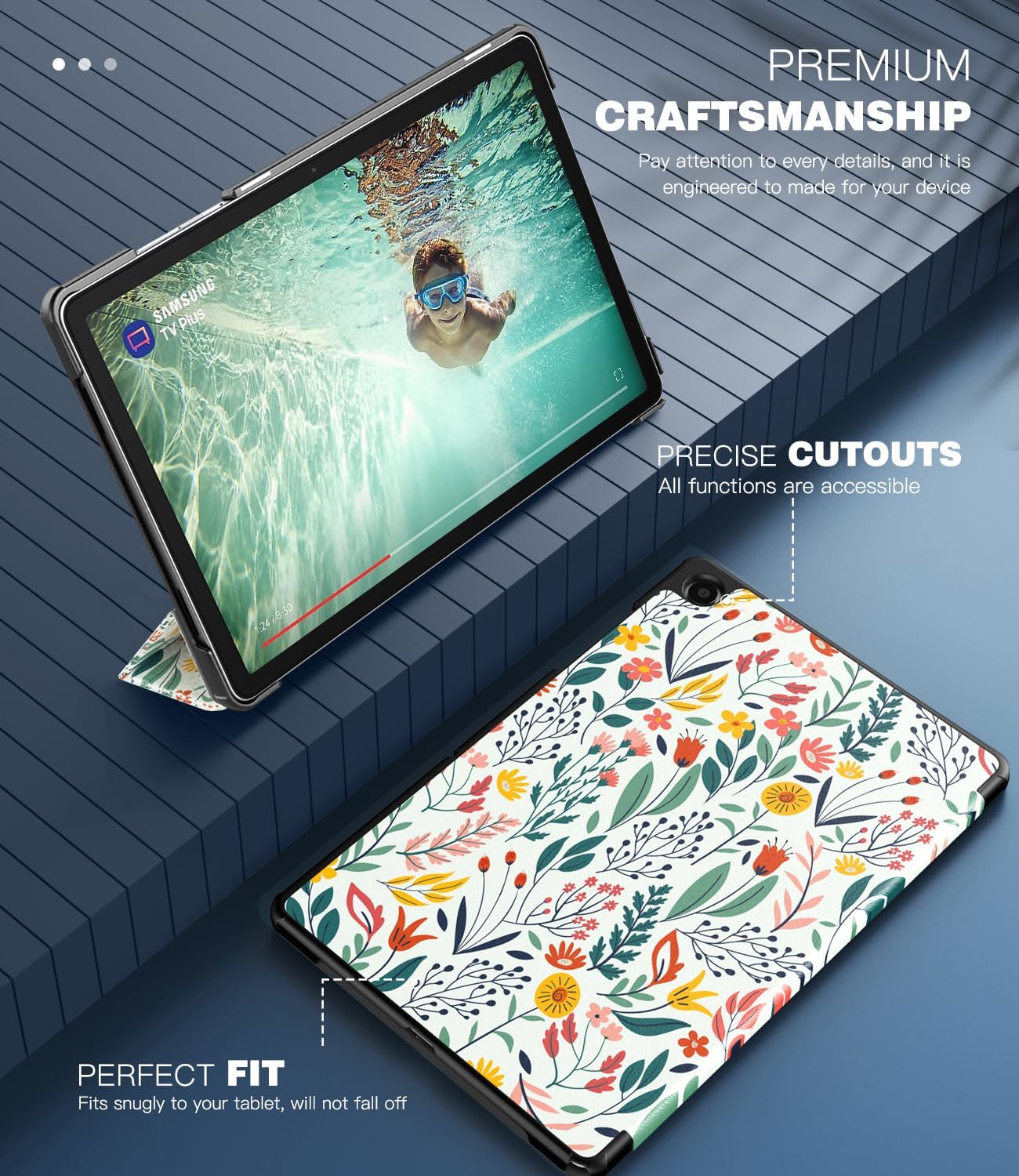 Thumbnail 3 de TiMOVO Slim Stand Case for Samsung Galaxy Tab A11+ / A9+ 11 Inch (Auto Wake/Sleep) – Flowers