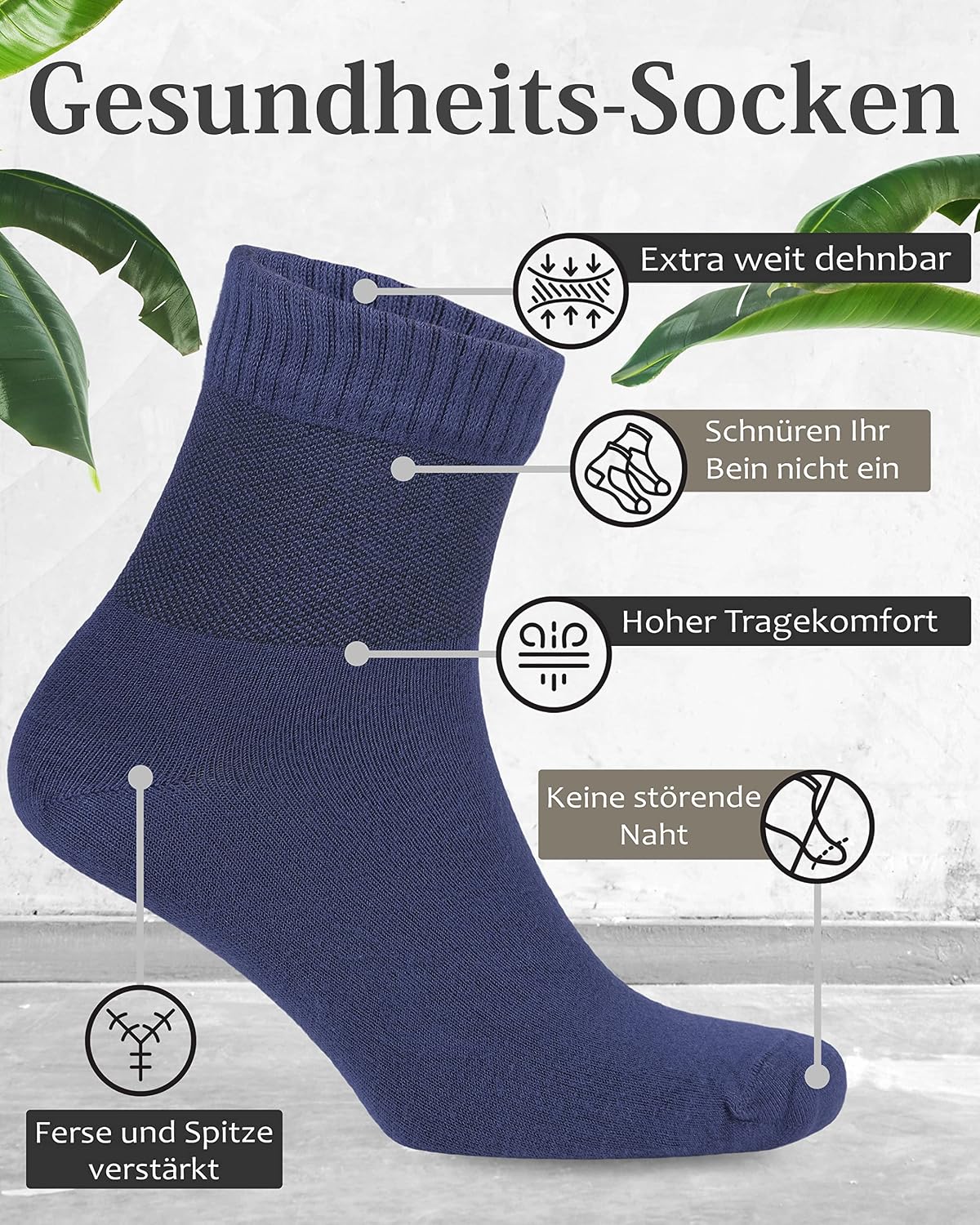 Detalle de Fiera Besa Herren Diabetiker Ankle – męskie skarpety bambusowe z Lycrą, 4 pary