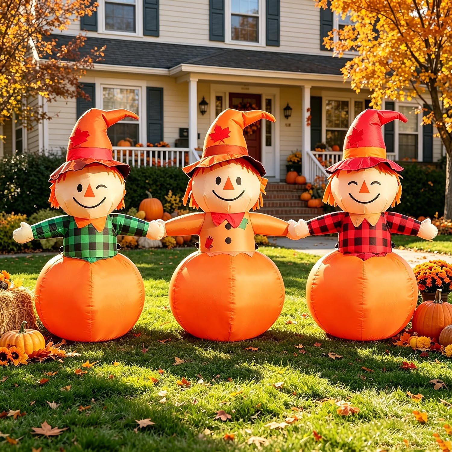 Detalle de DomKom CQQ2601 6-ft Inflatable Scarecrow with LED Lights for Outdoor Decor