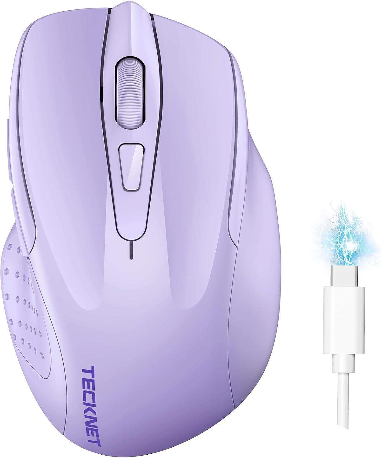 Detalle de TECKNET Bluetooth Maus (wiederaufladbar, 3 Modi BT 5.0/3.0 + 2,4G, 4800 DPI) – ergonomisch, leise, lila