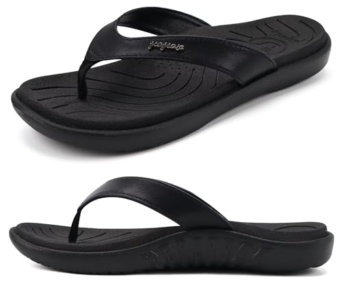 Detalle de jiajiale Tongs Femme Mode Orthopédique en Cuir Végan et Semelle Antidérapante
