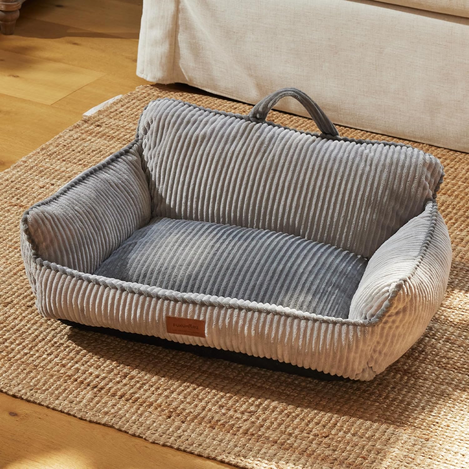 Thumbnail 6 de FUKUMARU Panier pour chien en velours côtelé avec housse lavable et fond anti-dérapant – Gris, 71 cm